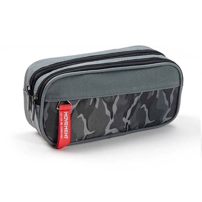 

Пенал большой вместимости для мальчиков и девочек с двухслойными карманами на молнии серый