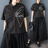 DIMANAF 2026 Summer New Plus Size Women Blouse Shirts Cotton Short Sleeve Bow Print Casual Shirt Tops Lady Clothing