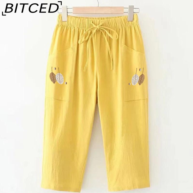 

BITCED Женские модные повседневные однотонные брюки и капри с принтом XXXXL жёлтый