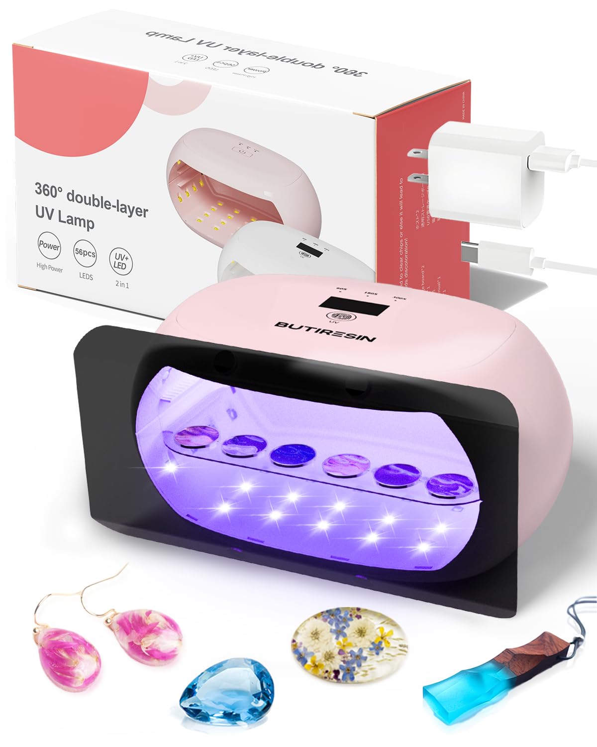 

BUTIRESIN [60W Super Powerful UV Lamp] 2-in-1 UV Resin Light - Double-Sided Irradiation, 360-Degree Light Source (60W), Long-Time Timer Setting (60, 1