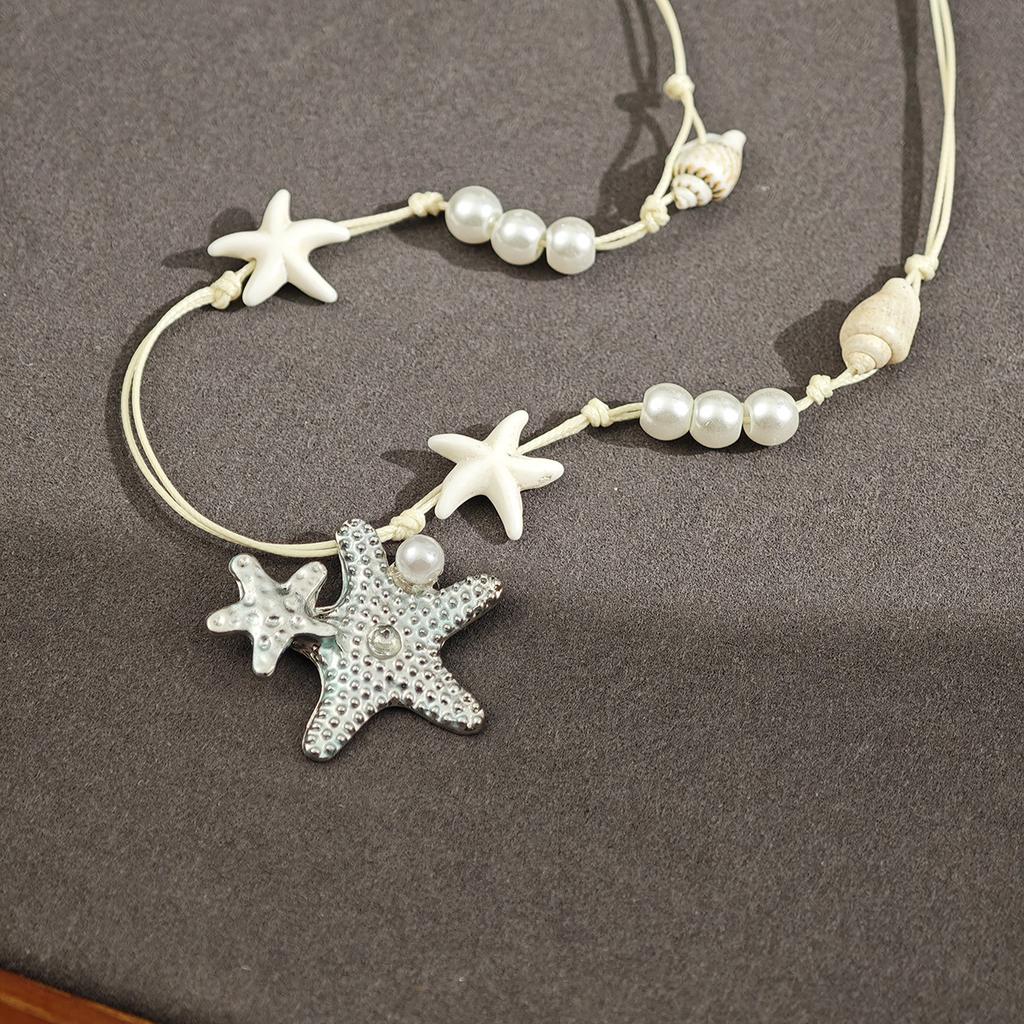Fashion Dopamine Pearl Starfish Pendant Beaded Necklace Seaside Vacation Style Temperament Exquisite Atmosphere Collarbone Chain