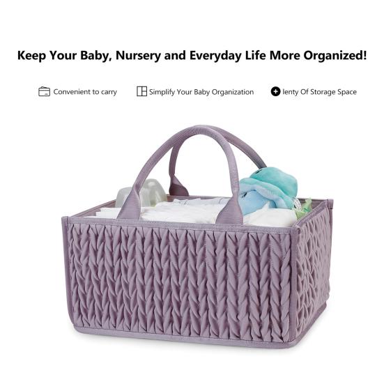 Braided Quilted Diaper Caddy Organizer Boho Nursery Storage Basket with Compartment Portable Handle Baby Wipes Diaper Bag Bin Newborn Essentials
