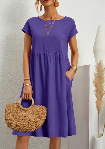 Fashion Summer OL Temperament Women's Clothing Cotton and Linen Round Neck A-shaped Skirt Large Size Loose Dress