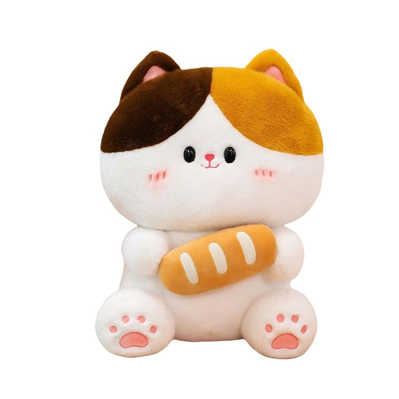 Soft Plush Cat Toy With Bread Design Kids Adults Stuffed Animal Pillow Sleeping Birthday Gift Arcade Prize