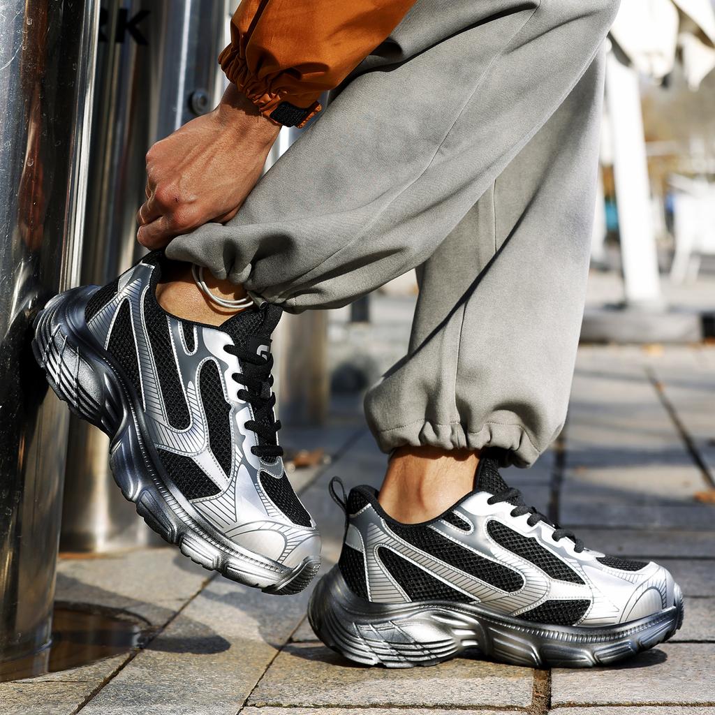 Men's Safety Shoes For Work Anti Smashing Anti Puncture Breathable Silver Gray