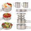 8pcs/set Camping Cookware Mess Kit Stainless Steel Cooking Pot And Pan Set With Plates Cups For Outdoor Hiking Backpacking