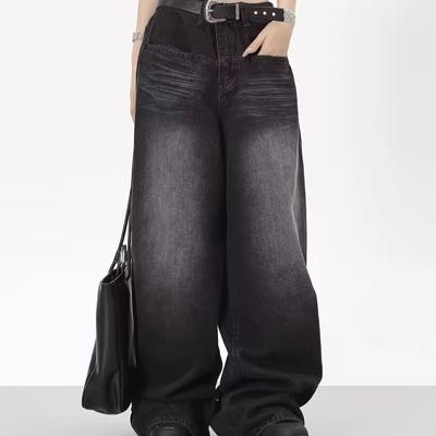 Erkek Bol Kot Pantolon Sokak Stili Geniş Paça Bol Kot Pantolon Moda Yıpranmış Düz Pantolon