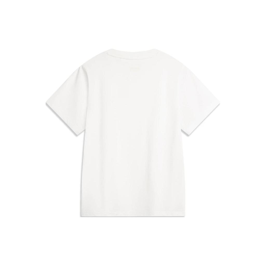 Li Ning Sports Lifestyle Series Solid Color Comfortable Round Neck Short Sleeve T-Shirt Women Tops Off-White AHSU352-1