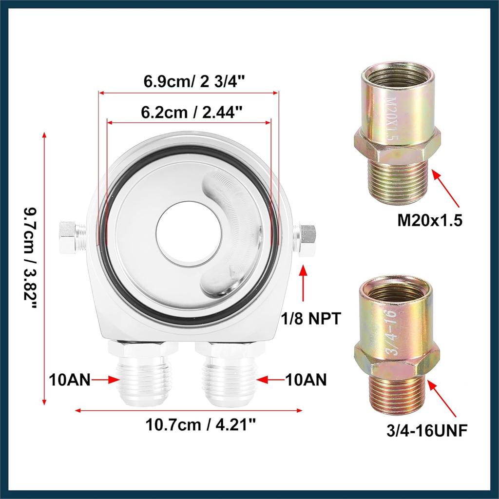 Universal Car Aluminum Alloy Oil Filter Cooler Sandwich Thread Plate Adapter Oil Cooler Kit Silver Tone M20x1.5 1/8 NPT Automotive Parts