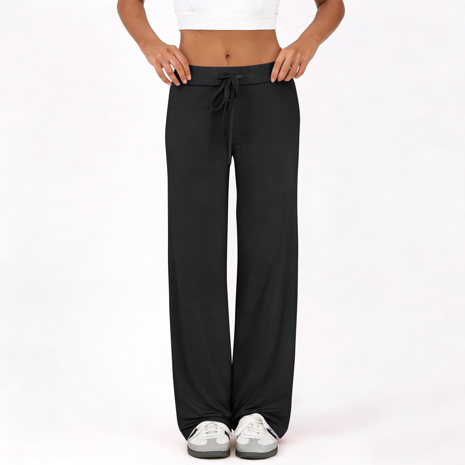 Women s Flared Casual Drawstring Elastic Waist Pants Comfortable Flared Yoga Loose Trousers S чёрный