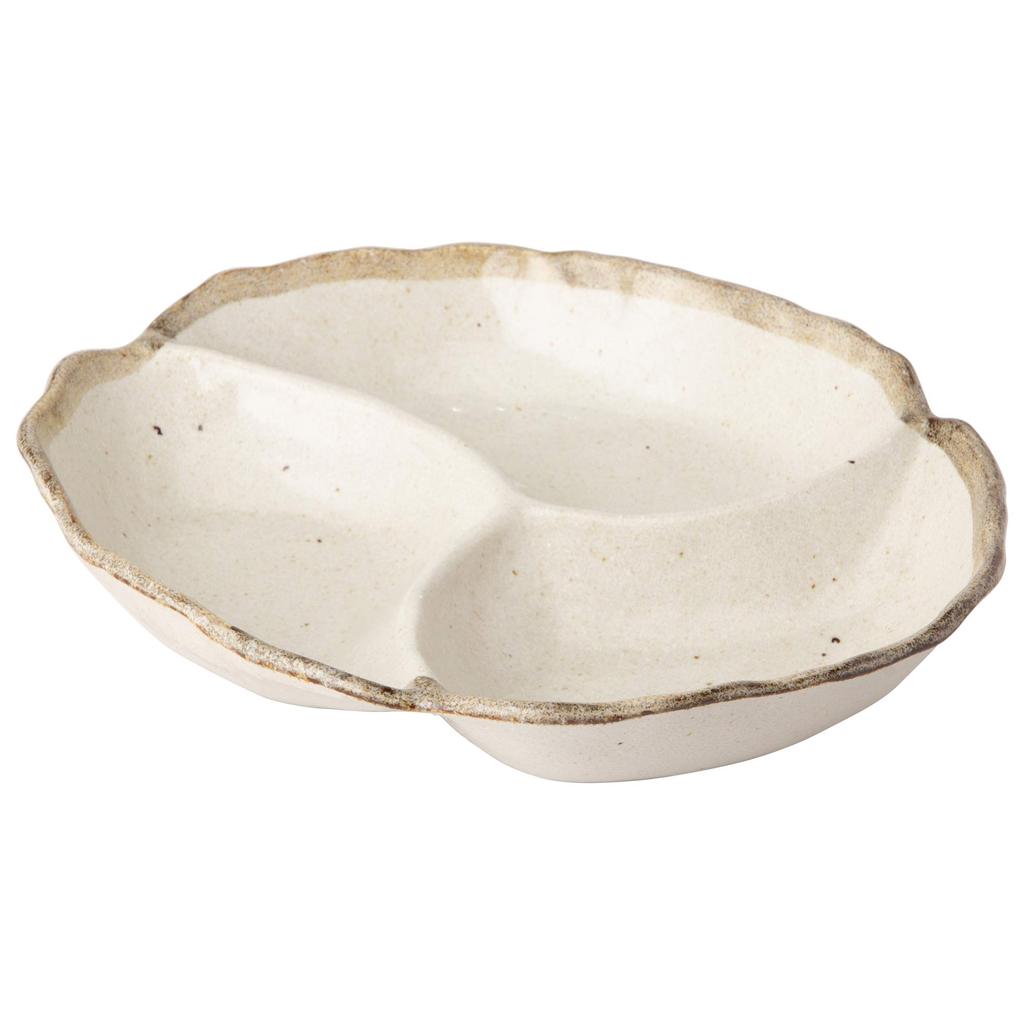 Mino Ware Partitioned Bowl, Large Appetizer Plate, White Karatsu Style, K80015