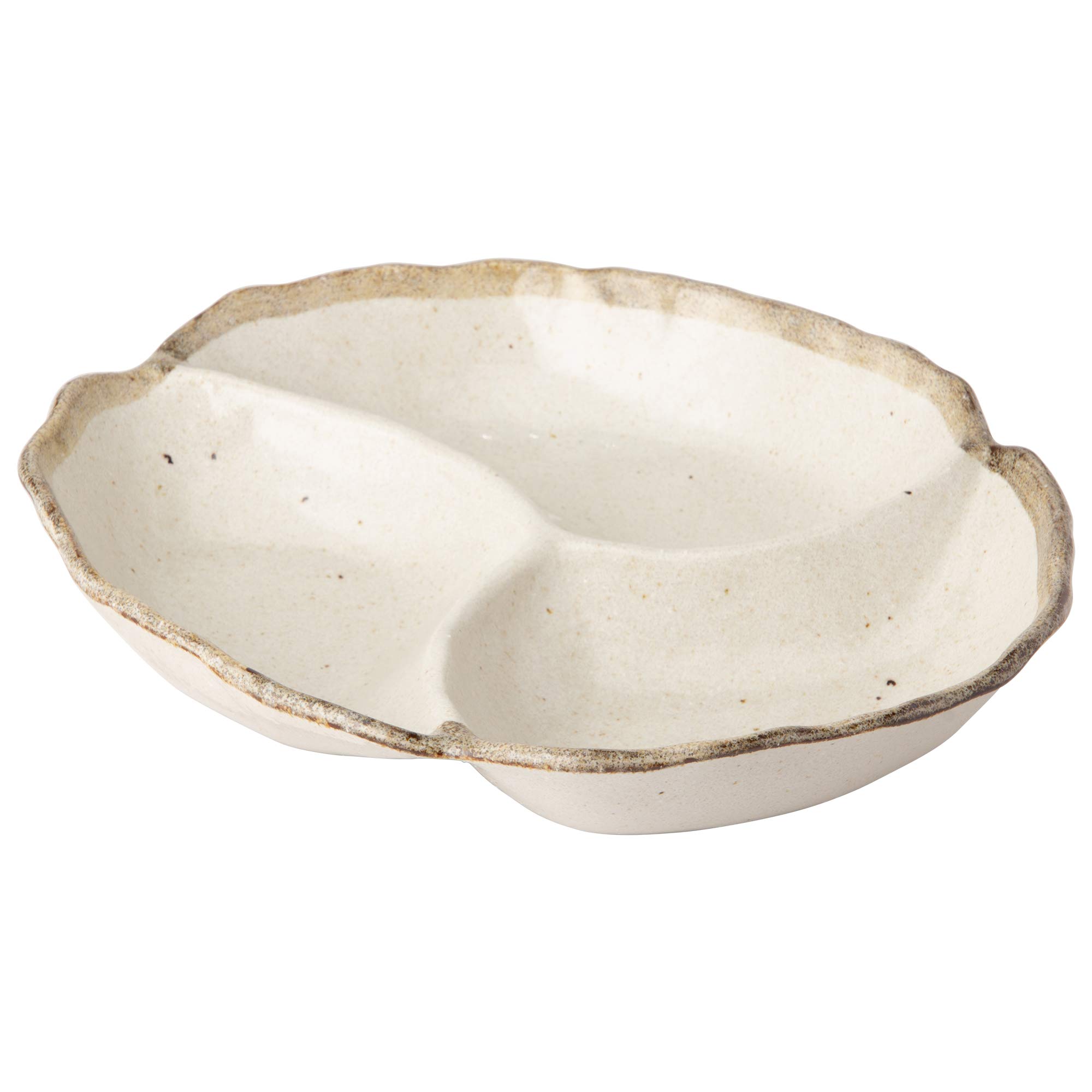 Mino ware partitioned bowl, large appetizer plate, white Karatsu style, K80015
