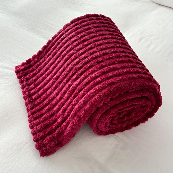 Thickened Plush Blanket - Wide Stripe, Grid Cut, Imitation Rabbit Fur, Small Flannel Blanket, Machine Washable