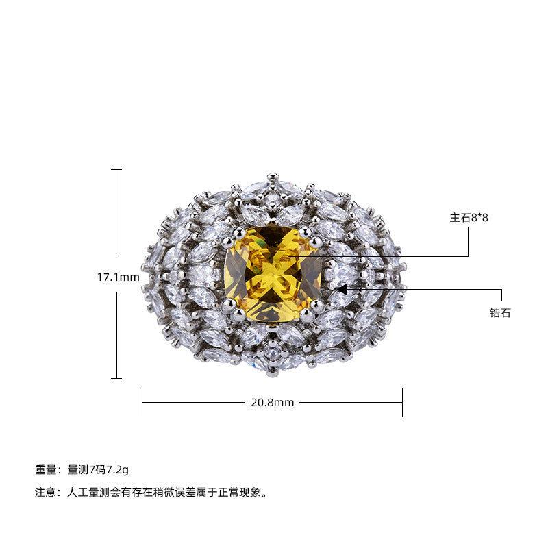 Bright Colored Treasure High Carbon Diamond Ring Light Luxury Cold Wind Exquisite High-End Jewelry Ice Flower Cut Yellow Diamond Ring Women