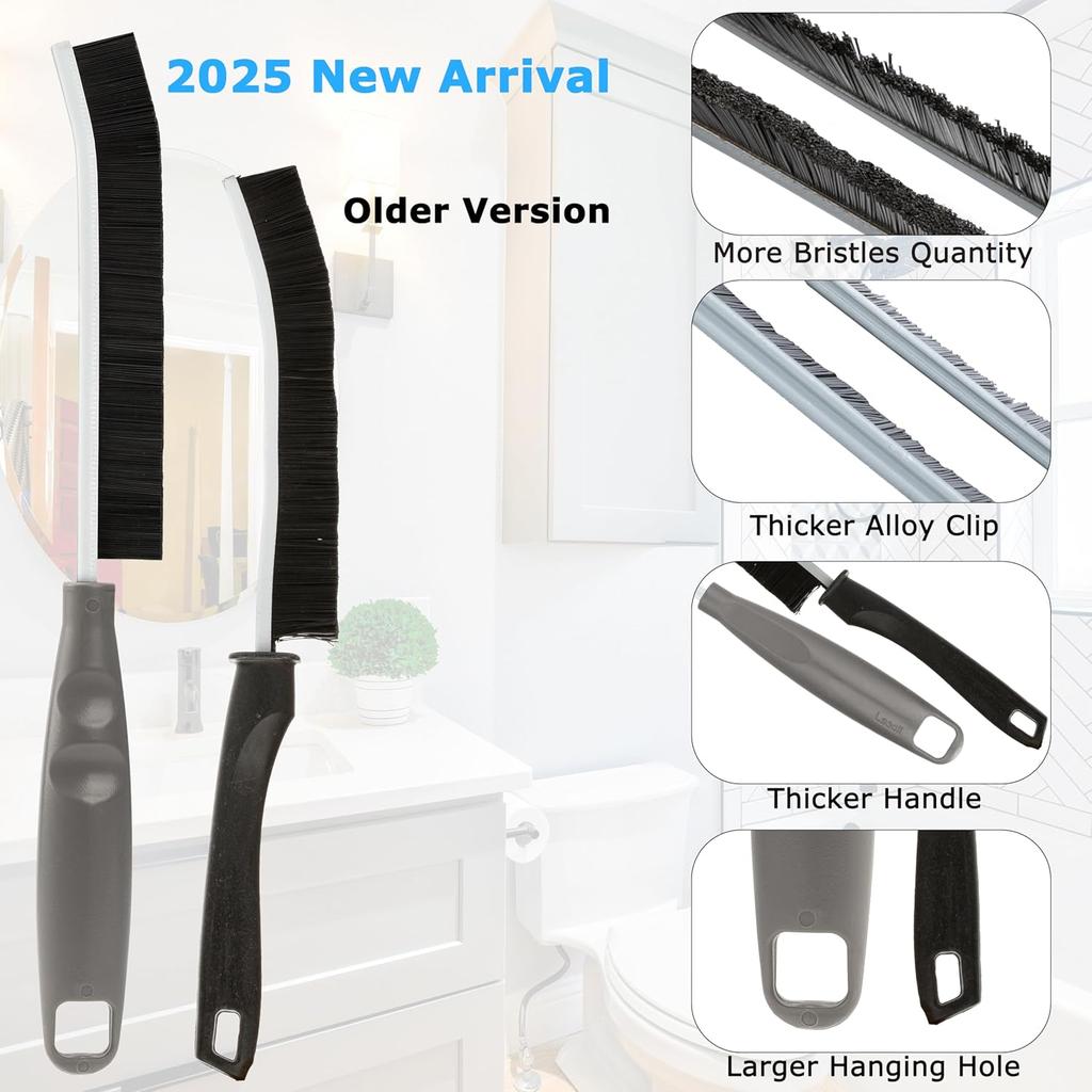 2Pcs Crevice Cleaning Brush, Lescli Hard Bristle Multi-Purpose Cleaning Tools, 2025 New Ergonomic Right Hand Handle Design Grout Brush, Small