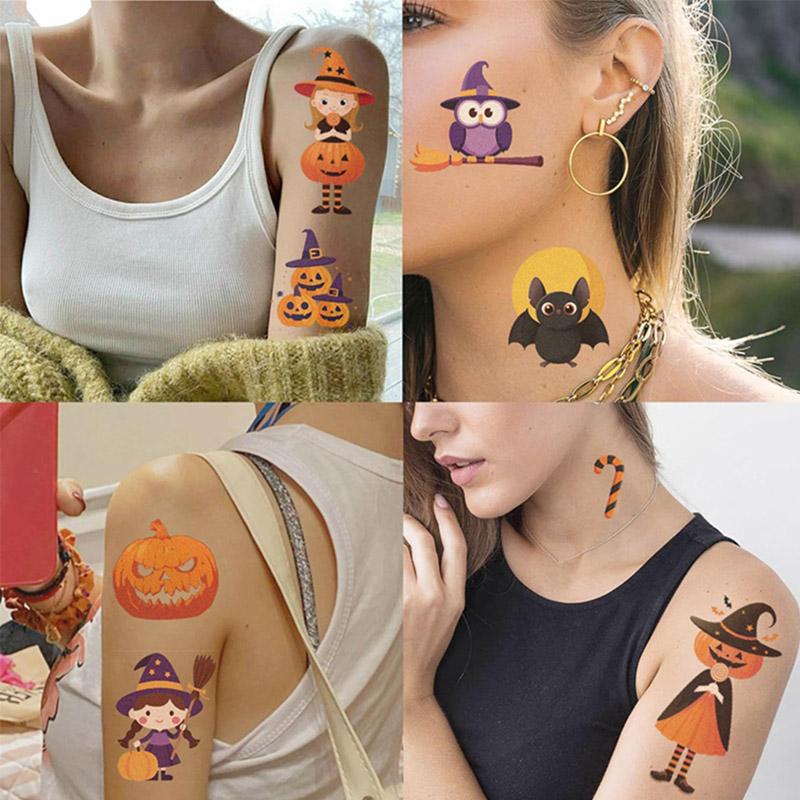 10pcs Halloween Tattoos Pumpkins Stickers Temporary Tattoos Waterproof Stickers For Face Body Tattoo Kids Halloween Party Props
