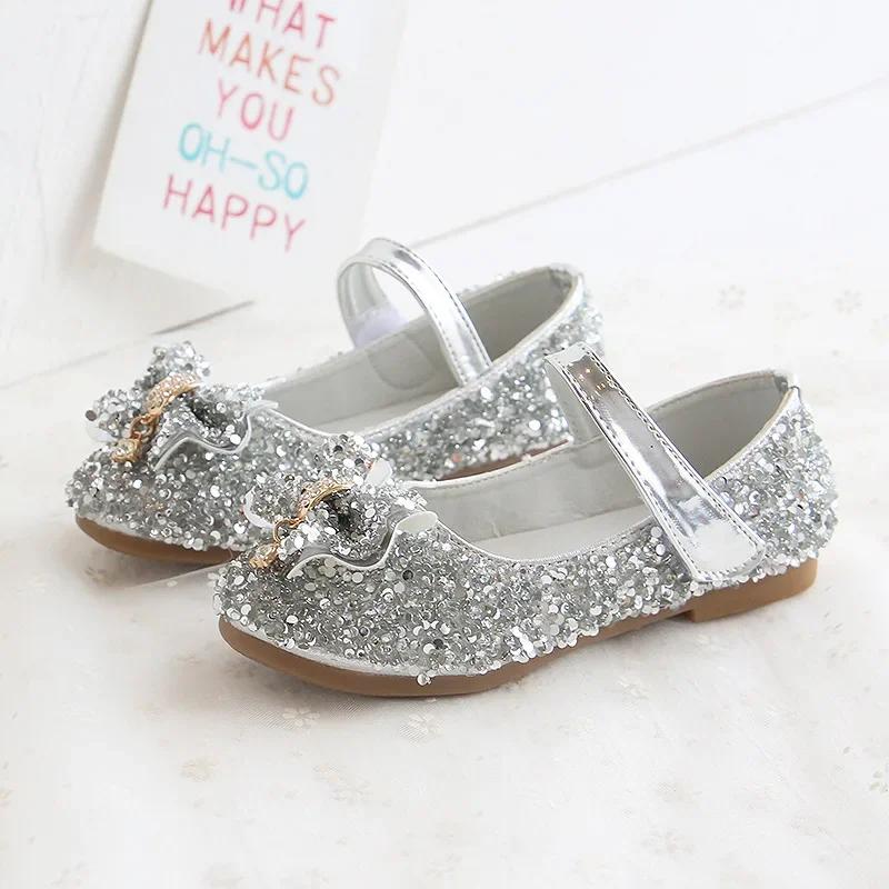 

Fashion Girls Shoes Kids Flats Shoes Sequins Rhinestone Princess With Butterfly-Knot Flats Shoes For Students New Autumn 24