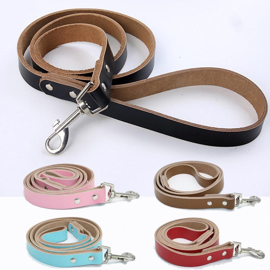 Pet Cat Puppy Dogs Leash Long Smooth PU Leather Solid Color Dog Walker