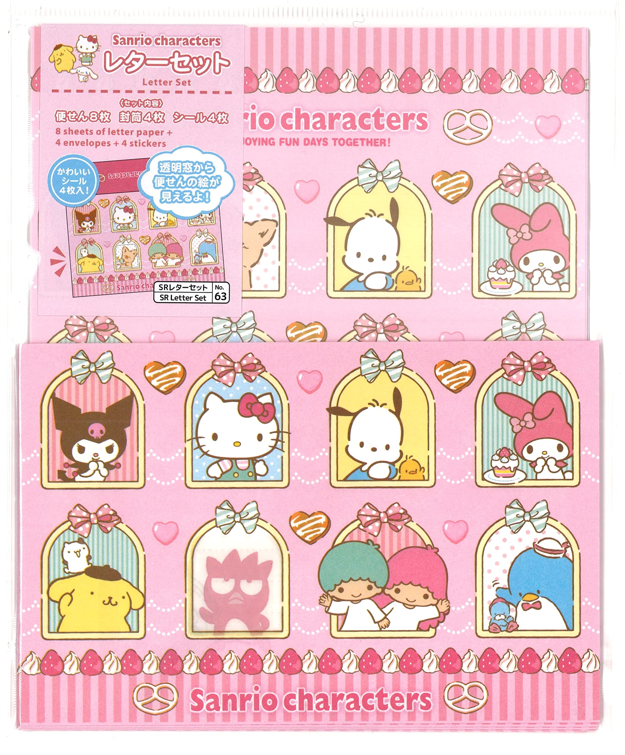 Usnyabni Yamano Shigyo Sanrio Персонаж Окно Открытое Письмо 8 Листов для Рукописного Текста 4 Конверта 4 Сделано в D21D Розовый Набор, + + Наклейки, Япония, розовый