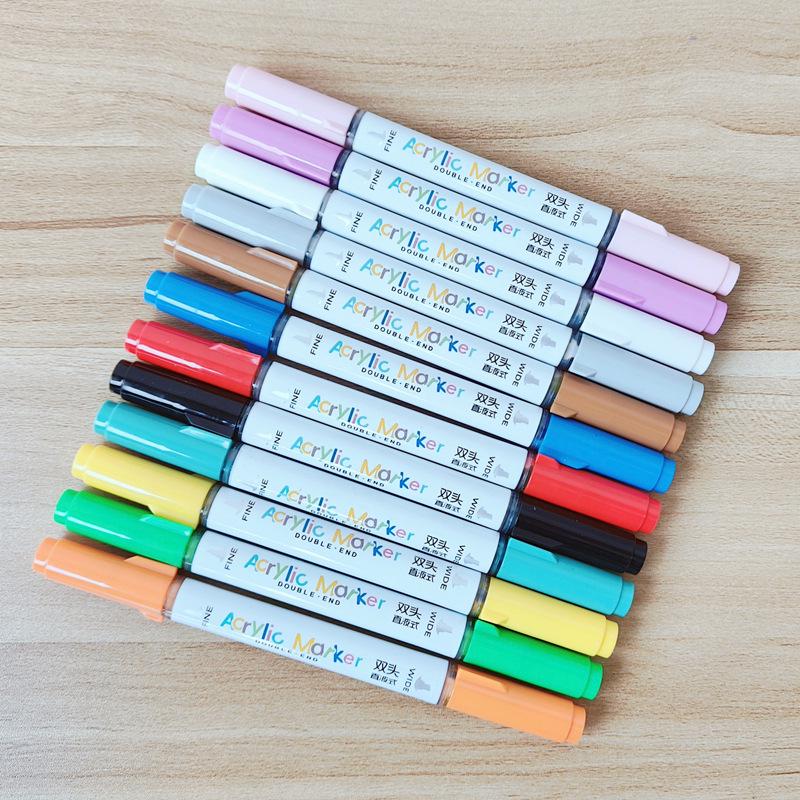 12-Color Double-Ended Acrylic Markers - Large Capacity Multi-Use Brush for Student DIY Painting