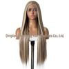 European & American Women's Front Lace Wig, Long Hair, Brown with Golden Highlights, COS, High-Temp Fiber, Matte Finish.