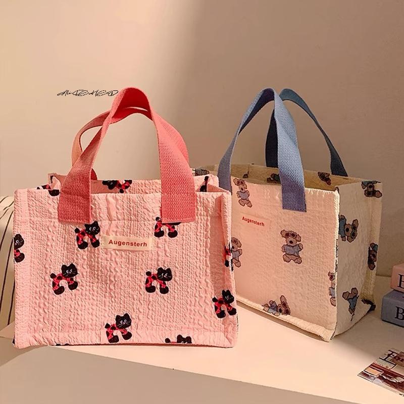 Flower Print Lunch Bag High-Value Student Handbag Convenient Portable Meal Carrier All-Match Floral Tote for Picnics & School
