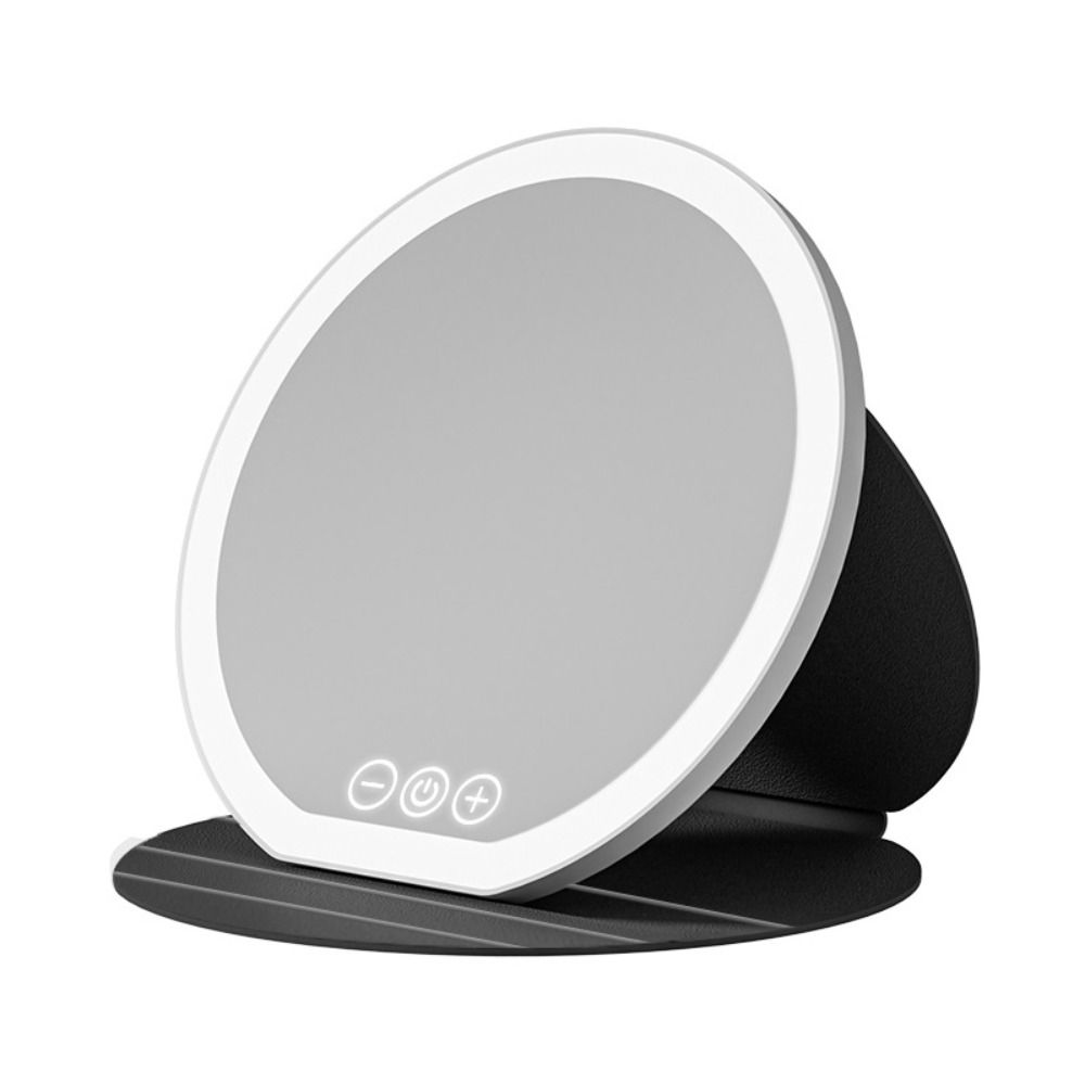 Leather Case Lighted Desktop Mirror Round Mirror Foldable Cosmetic Mirrors  Travel Use