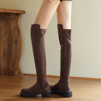 Bottes hautes sexy pour femmes au-dessus du genou, plateformes stretch, flock, talons hauts épais, bottes longues, chaussures femme taille 34-43 Zapatos De Mujer