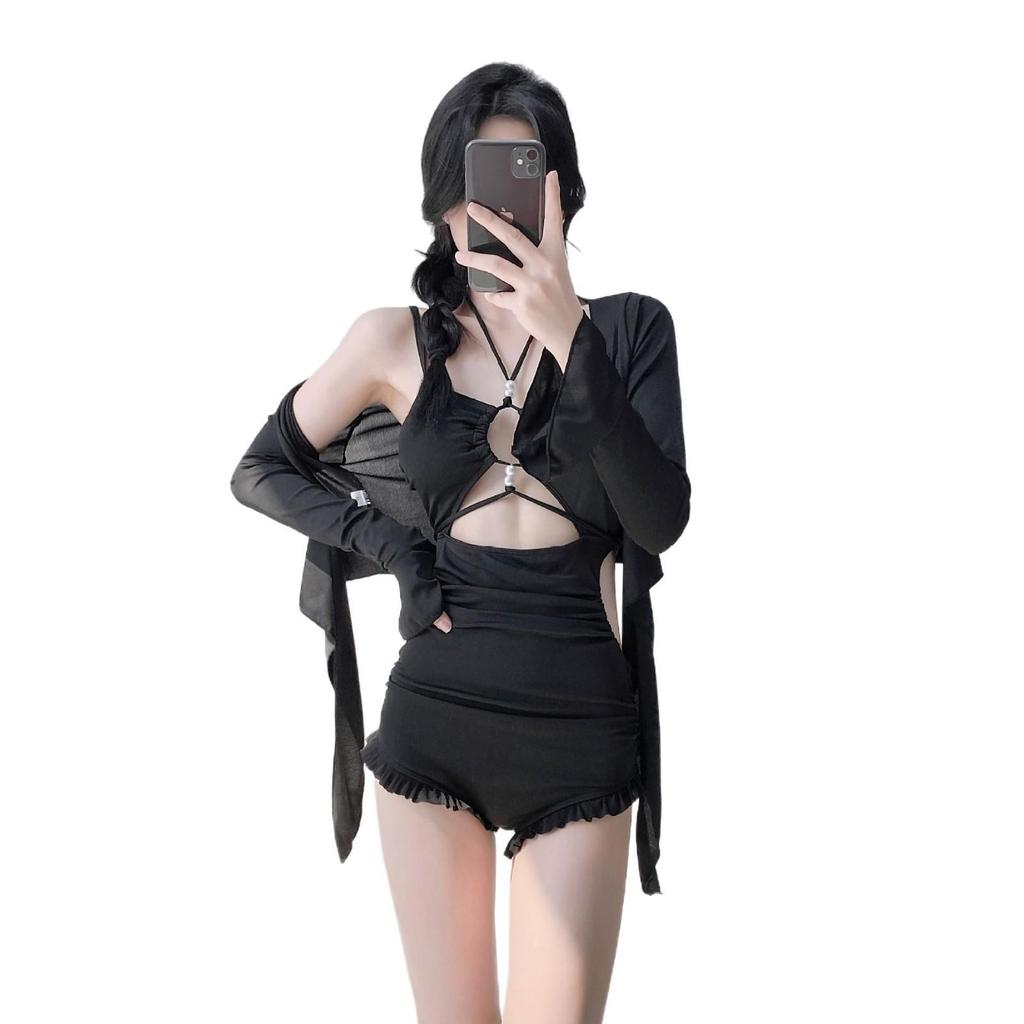 Damski dwuczęściowy strój kąpielowy wyszczuplający z kontrolą brzucha, zakrywający całe ciało top z długim rękawem, wysokiej klasy konserwatywny strój kurortowy