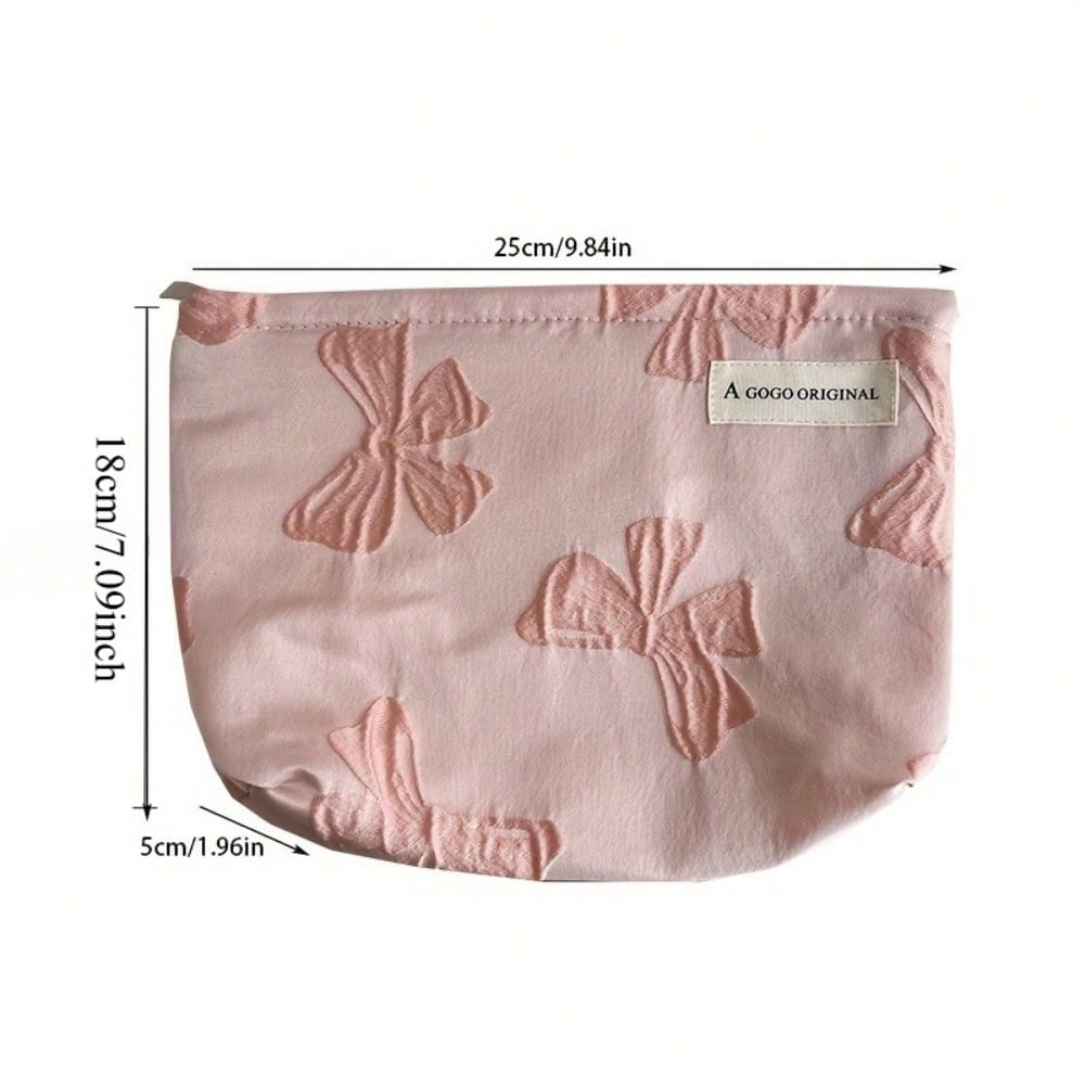 1pcs Large Capacity Canvas Bow Makeup Bag, 3d Printed Handbag, Student Pencil Case Storage Bag, High-End And Fashionable Style