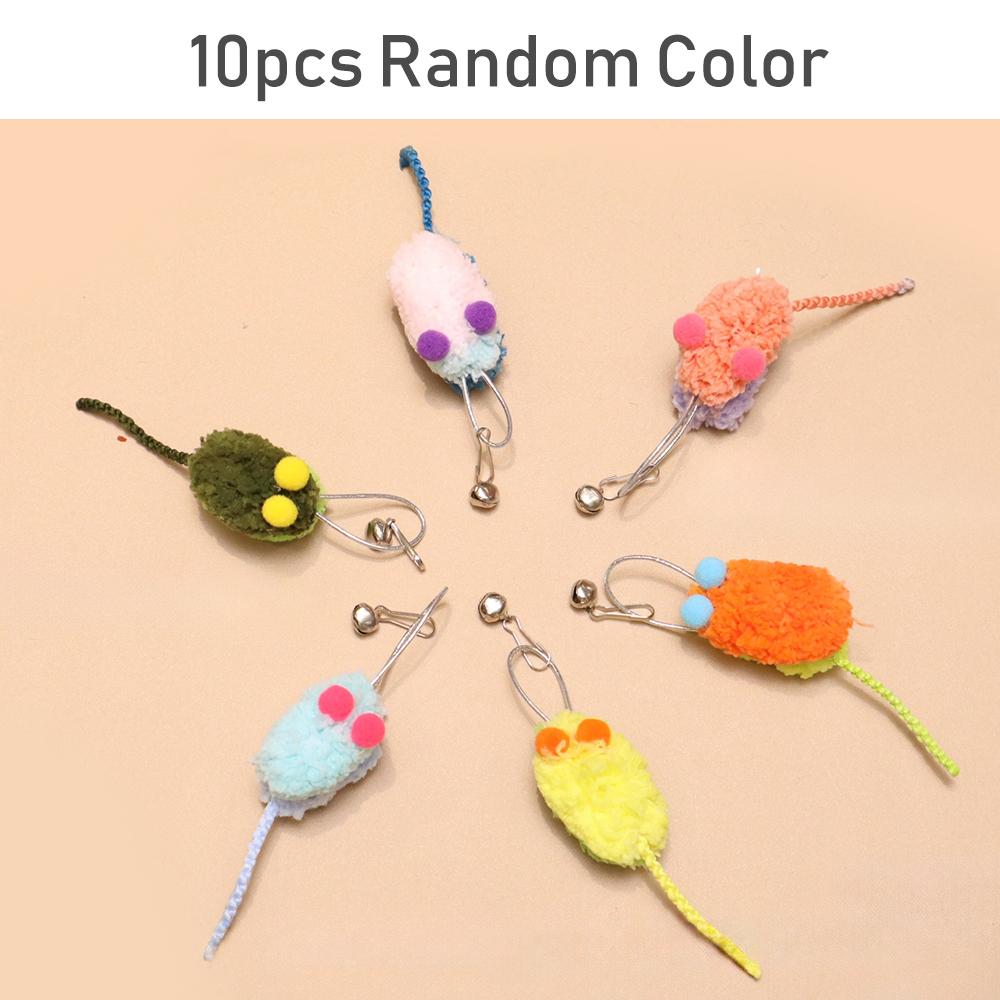 10pcs Random Mix Plush Mini Mouse Change Heads Cat Teaser Stick Pet Toy Supplies