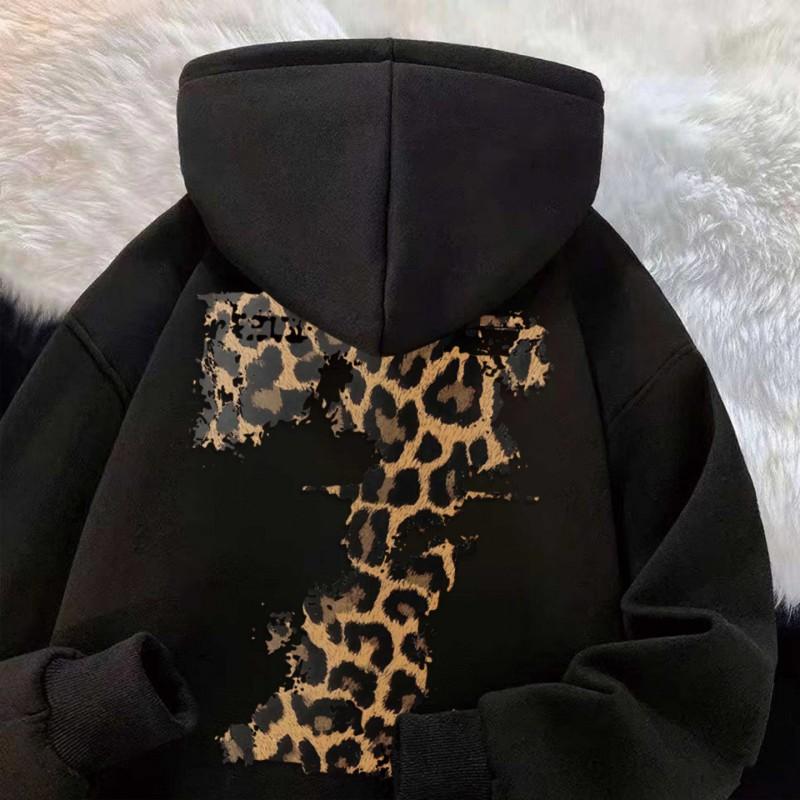Oversized Hooded Sweatshirt With Leopard Print