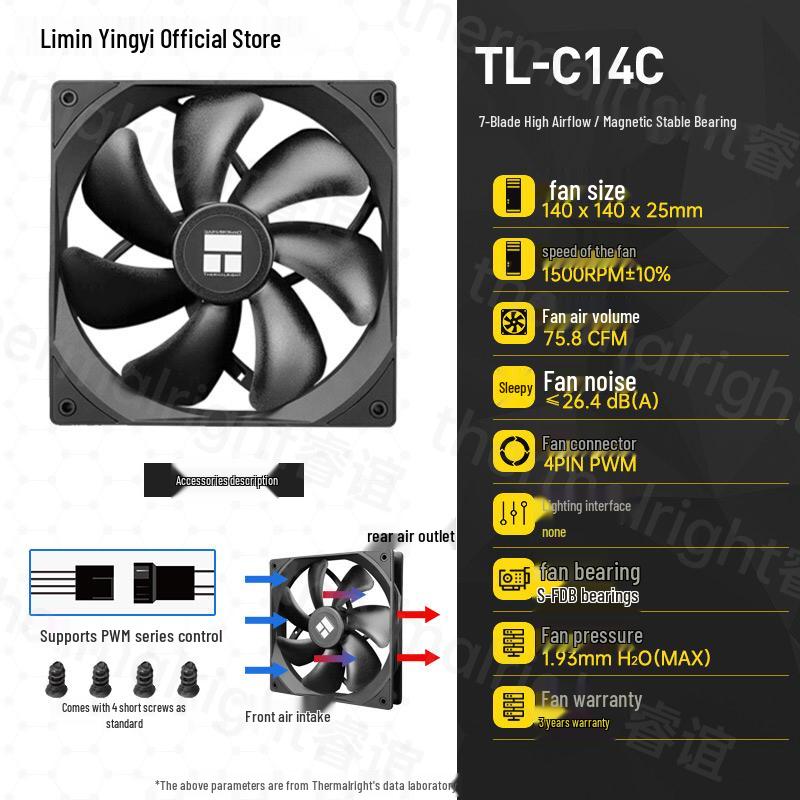 Thermalright TL-C14C 14cm Black Silent PWM Cooling Fan