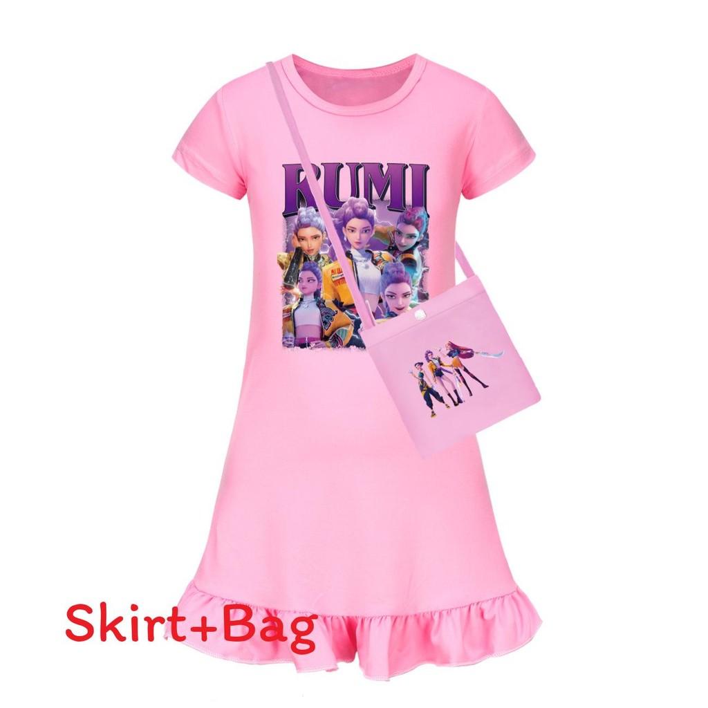 Demon Kpop Hunters Girl Short Sleeve Sleep Dress With Ruffle Hem For Use Bedroom