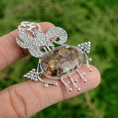 Oval Turritella Agate Gemstone Sterling Silver Sister Bezel Boho Pendant Jewelry