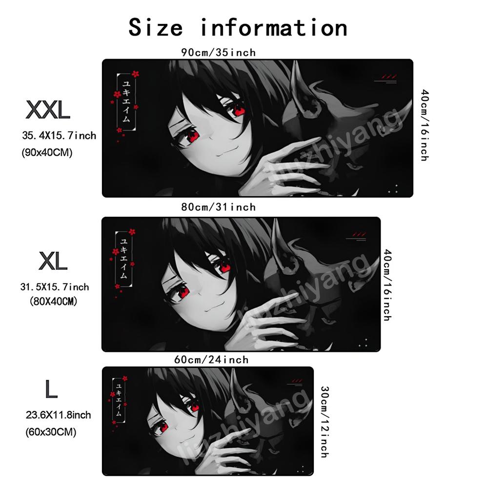 Black Anime Girl Mouse Pad Large Computer Office Game Table Mat Rubber AntiSlip Stitched Edge Keyboard Mats 90x40 Xxl Desk Pads