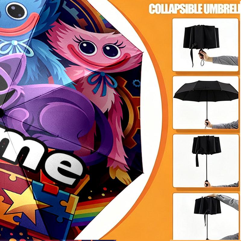 Custom Name Personalized Poppy Playtime Print Umbrella, Auto Open Close, 8‑Rib Sturdy Frame, Commute Camping Hiking Use, Birthday Gift