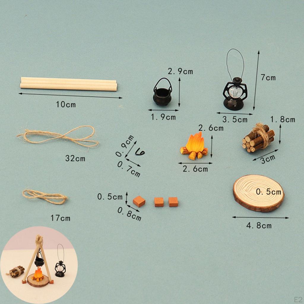Doll House Camping Set Campfire 1/12 Scale Accessory Party Favors DIY Decoration Firewood Lamp for