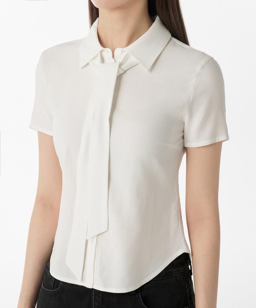 MUSINSA STANDARD WOMAN Women'S Slim Fit Tie Short Sleeve Blouse [Ivory]