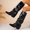 Botas Femininas Slouchy de Cano Alto até o Joelho Botas de Montaria Combate Salto Bloco Grosso Outono Inverno Antiderrapante Cano Largo Calçar Salto Baixo Botins de Caminhada Sapatos para Mulheres