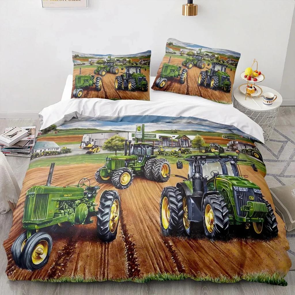 Fashion Tractor Kart Comfortable Duvet Quilt Cover Pillowcase Bedding Set Children Bedroom Decoration Home Textile