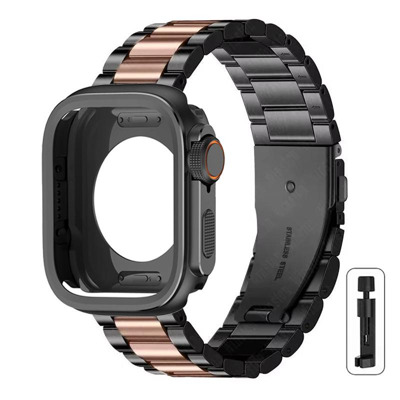 Alloy Case+Stainless Steel Strap For Apple Watch Ultra 2 1 49mm 46mm 45mm 44mm Hollow Out Protective Cover For Iwatch 10 9 8 7 6
