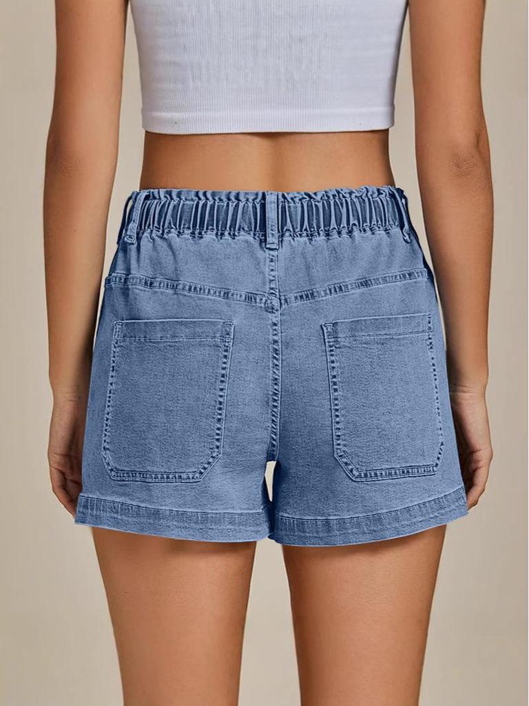 Elastic Waist Drawstring Women's Denim Shorts - Trendy European and American Style