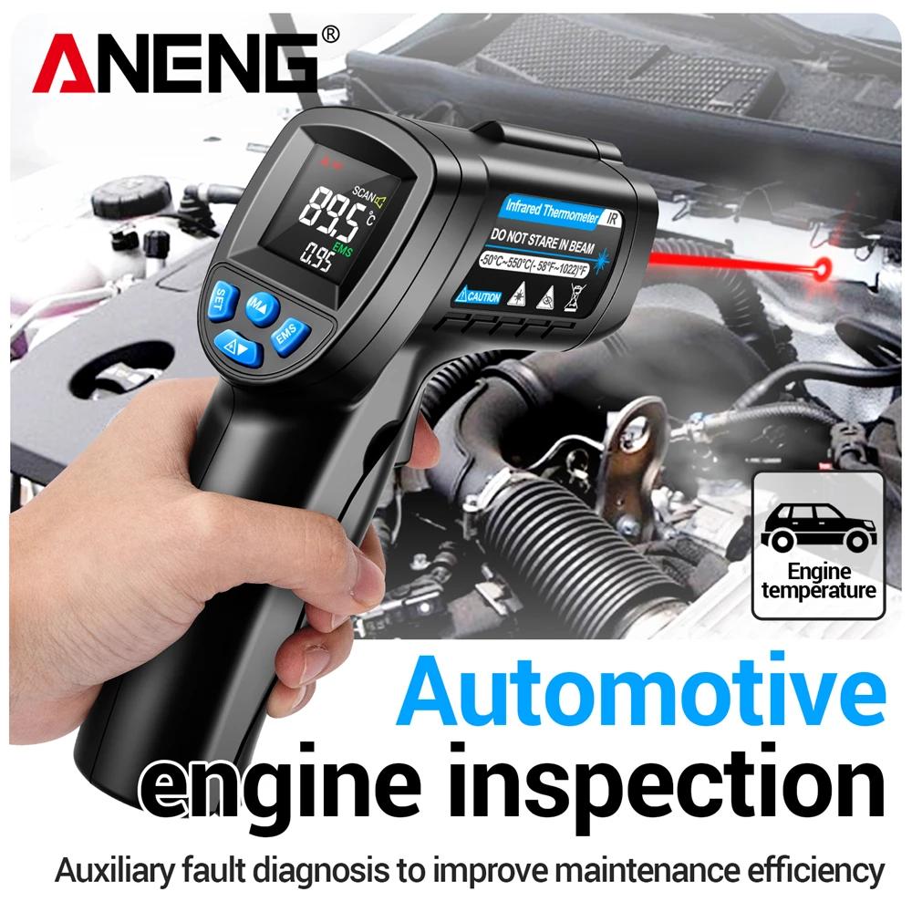 New High Precision ANENG TH104 Infrared Thermometer -50℃~550℃ Ratio VA Reverse Screen High Low Temp Alarm Laser Data Hold Temperature Measuring Gun