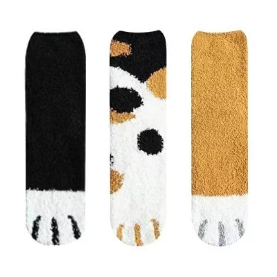 3 Pairs Womens Cats Paw Stripe 3d Socks Kawaii Fun Thick Girls Cartoon Animal Fingers Sock Hosiery Toe Zebra/Tiger/Cat Foot Sox