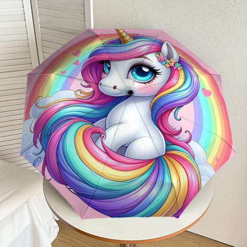 

1pc Rainbow Unicorn Fantasy Art Umbrella with Plastic Handle,Suitable for All Seasons Home Travel Outdoor UmbrellaDD1787