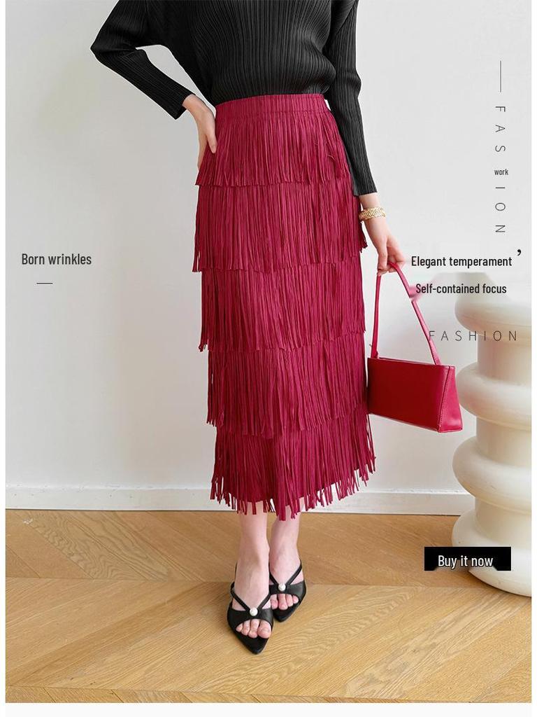 Miyake-Style High-End Pleated Tassel Skirt: Versatile Summer Street Style