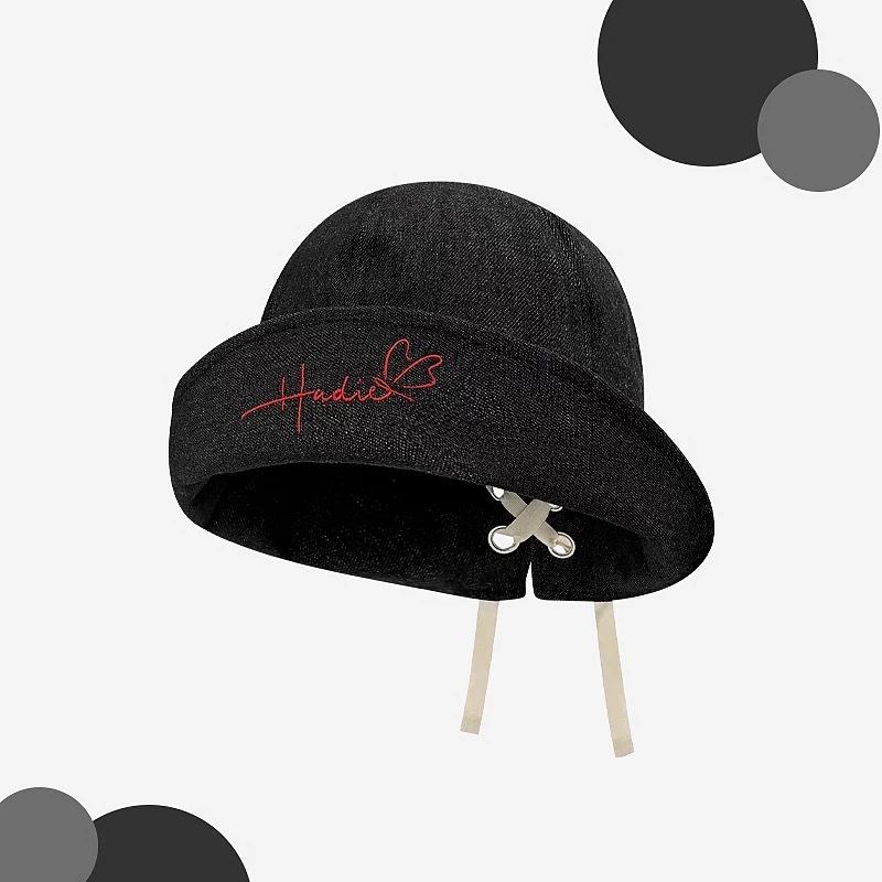 

Корейская Ретро Вышитая Лентой Джинсовая Панама с Широкими Полями Защита от Солнца Солнцезащитная Шляпа Женская Летняя