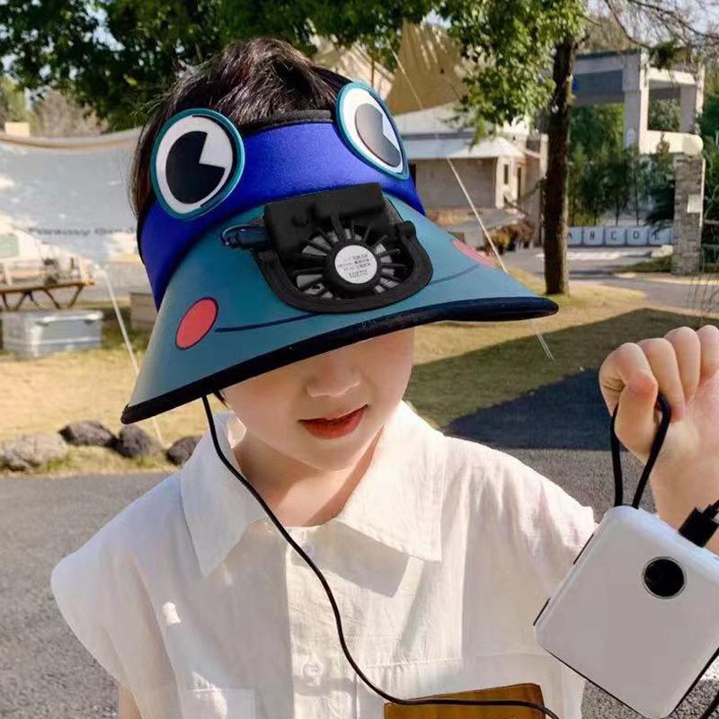 New Summer Children's Sun Hat Rechargeable Children's Fan Frog Big Brim Sun Protection and Breathable Fashion Top Hat