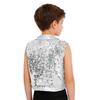 Gilet de Performance Scénique Danse Jazz pour Garçons à Franges Paillettes Scintillantes Revers de Couleur Contrastante Haut Sans Manches